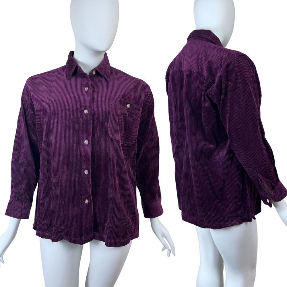 Vintage Faded Glory Women Size XL Purple Corduroy Cotton Oversized Shacket Shirt